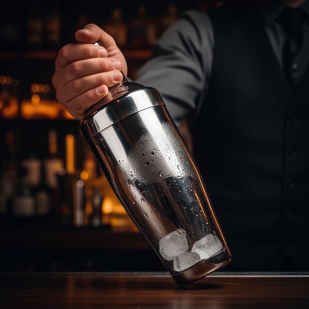 Shaking a classic margarita with ice in a cocktail shaker