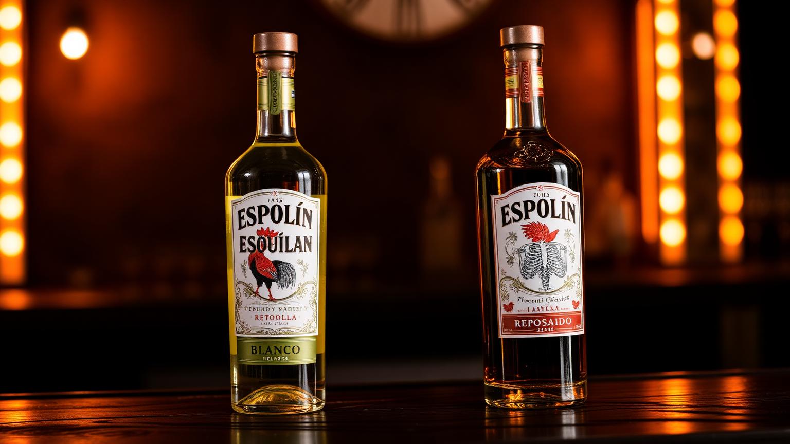 Espolòn Blanco and Reposado bottles showing the distinctive Day of the Dead artwork label